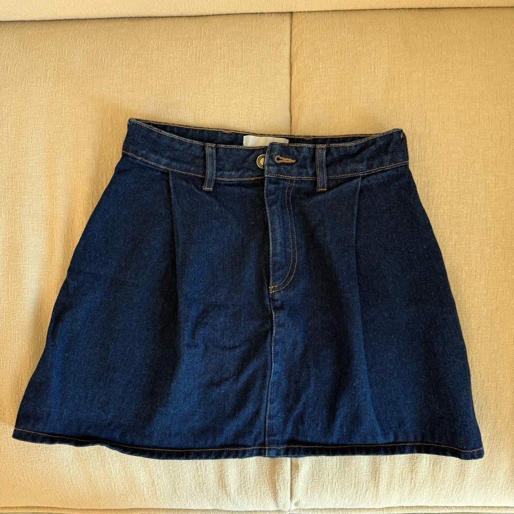 Pleated Denim Mini Skirt